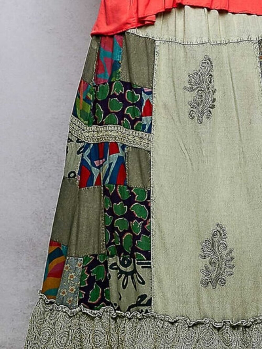 Printed Patchwork Embroidered Ruffled Skirt - Picture 2 of 6
